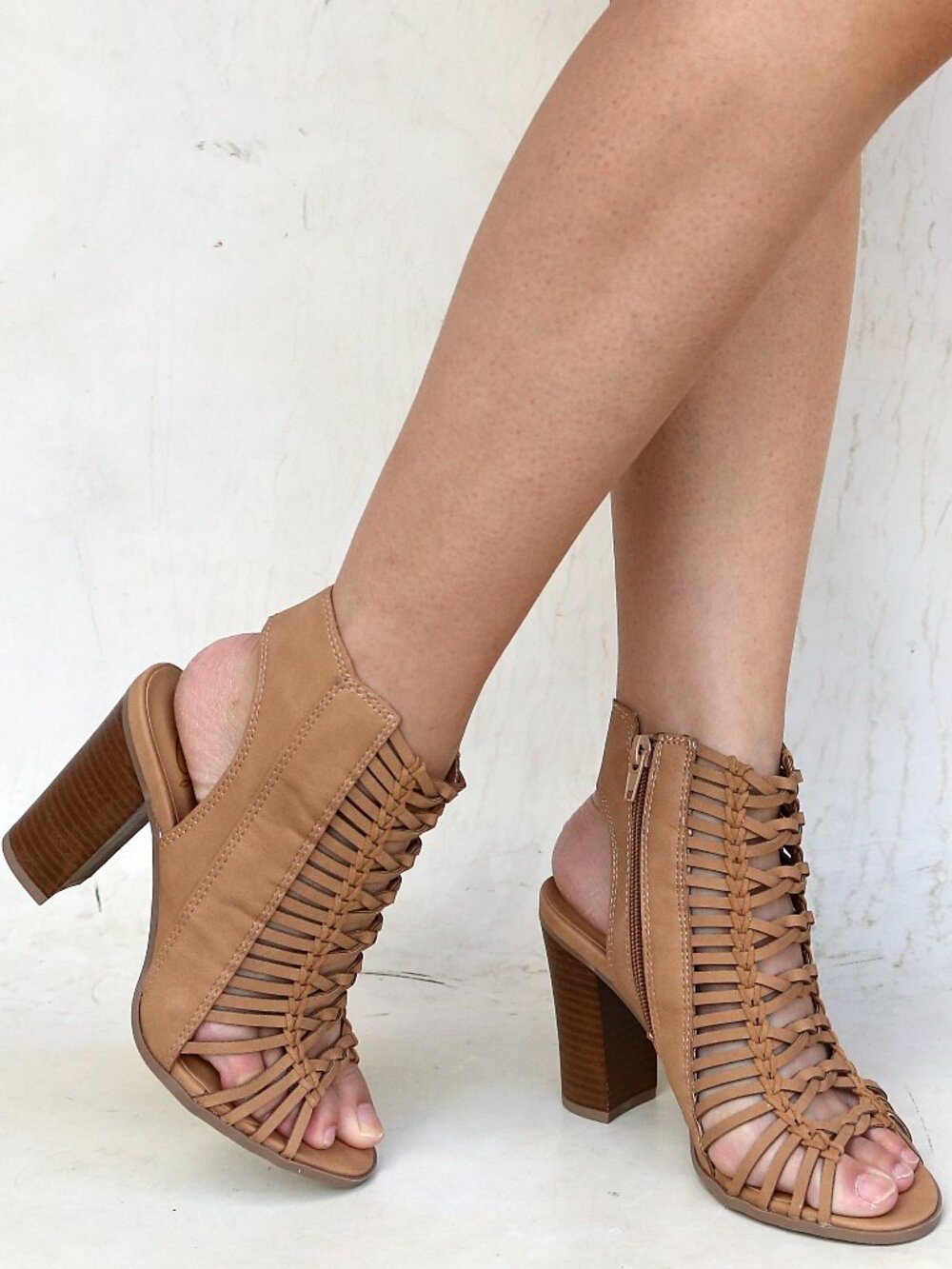 New Beige Sand Strappy Chunky Heel Sandals